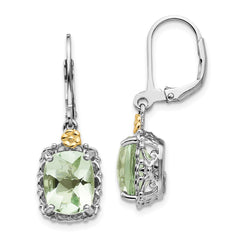 QTC896 Shey Couture Sterling Silver Rhodium-plated with 14K Accent Cushion Green Quartz Leverback Earrings