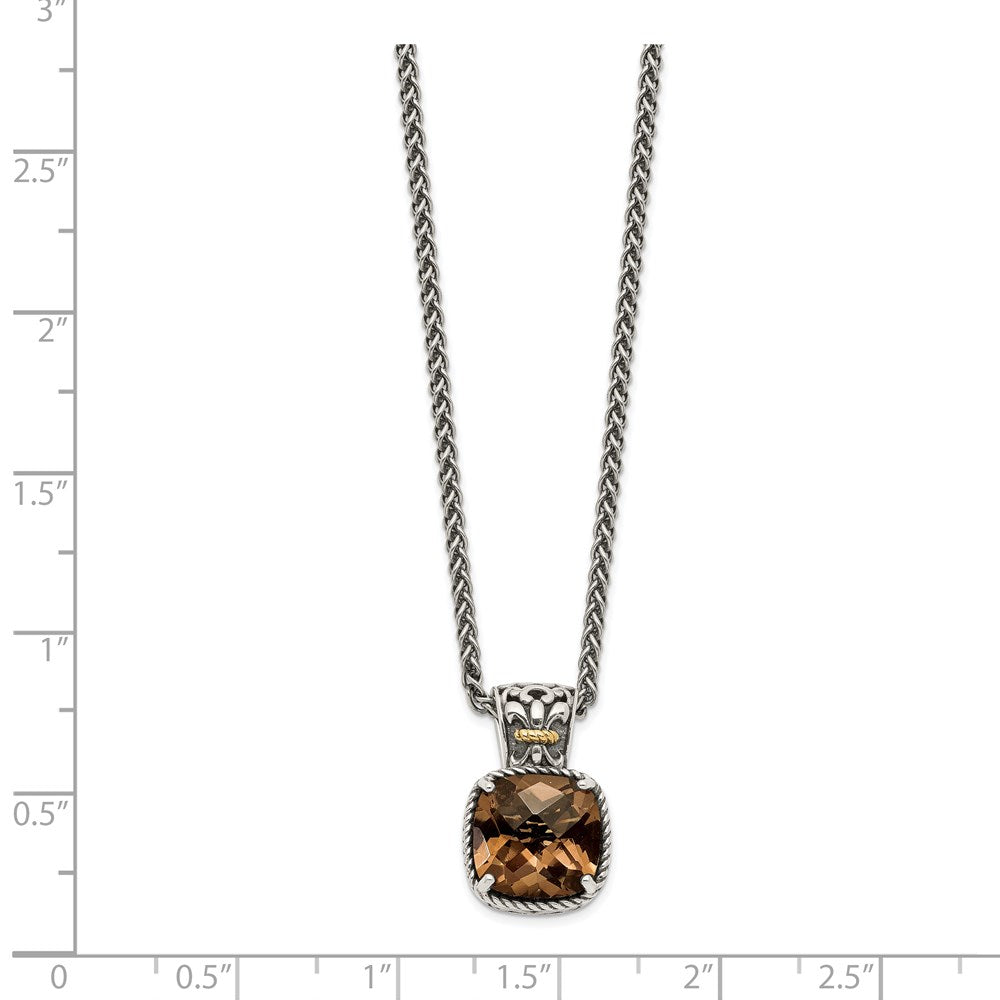 Shey Couture Sterling Silver with 14K Accent 18 Inch Antiqued Cushion Checkerboard Smoky Quartz Necklace QTC918
