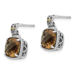 QTC919 Shey Couture Sterling Silver with 14K Accent Antiqued Cushion Smoky Quartz Dangle Post Earrings