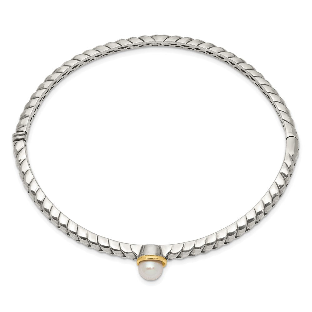 Shey Couture Sterling Silver with 14K Accent 6mm FW Cultured Pearl Hinged Bangle Bracelet QTC950