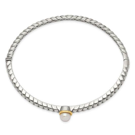 Shey Couture Sterling Silver with 14K Accent 6mm FW Cultured Pearl Hinged Bangle Bracelet QTC950