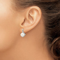 QTC960 Shey Couture Sterling Silver Rhodium-plated with 14K Accent 7.5-8mm Freshwater Cultured Pearl and Diamond Dangle Post Earrings