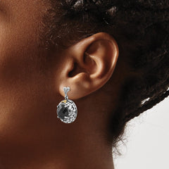 QTC968 Shey Couture Sterling Silver with 14K Accent Antiqued Checkerboard-cut Black Onyx Post Dangle Earrings