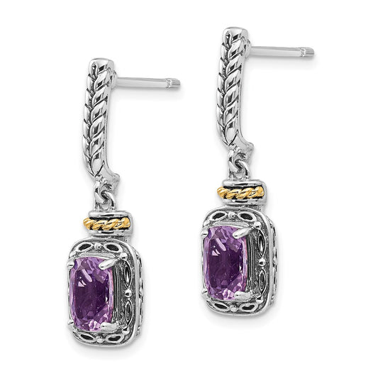 QTC985 Shey Couture Sterling Silver with 14K Accent Antiqued Cushion Amethyst Post Dangle Earrings