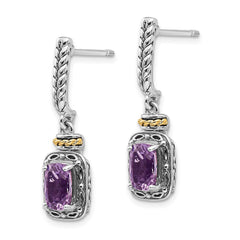 QTC985 Shey Couture Sterling Silver with 14K Accent Antiqued Cushion Amethyst Post Dangle Earrings