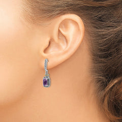 QTC985 Shey Couture Sterling Silver with 14K Accent Antiqued Cushion Amethyst Post Dangle Earrings