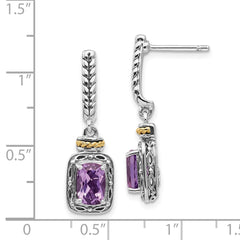 QTC985 Shey Couture Sterling Silver with 14K Accent Antiqued Cushion Amethyst Post Dangle Earrings