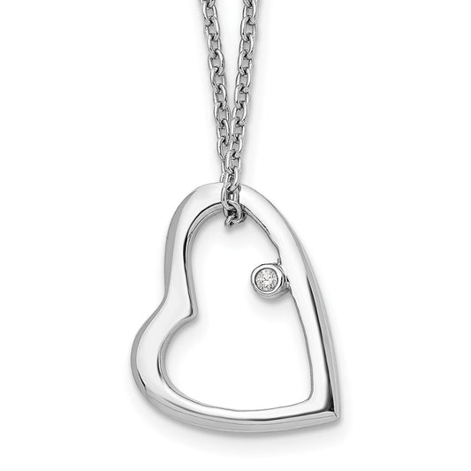 White Ice Sterling Silver Rhodium-plated 18 Inch Diamond Open Heart Necklace with 2 Inch Extender QW154-18
