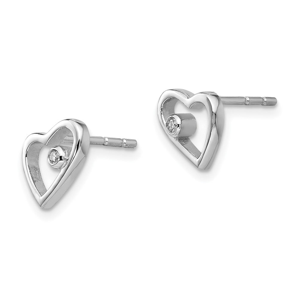 QW155 White Ice Sterling Silver Rhodium-plated Diamond Open Heart Post Earrings