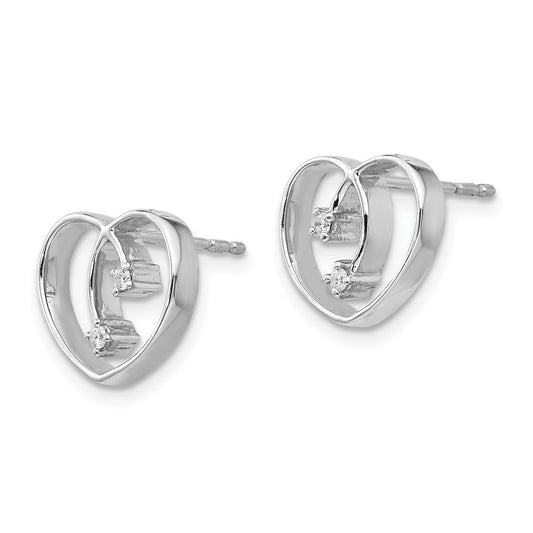 QW158 White Ice Sterling Silver Rhodium-plated Diamond Heart Post Earrings