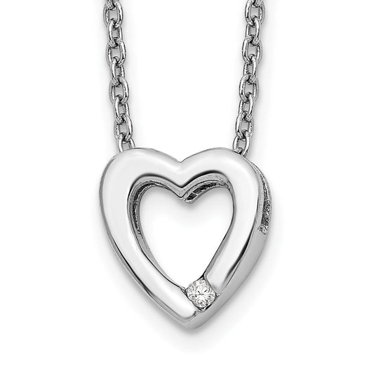 White Ice Sterling Silver Rhodium-plated Diamond 18 Inch Heart Necklace with 2 Inch Extender QW161-18