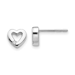QW162 White Ice Sterling Silver Rhodium-plated Diamond Open Heart Post Earrings