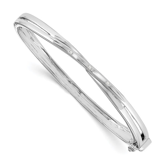 White Ice Sterling Silver Rhodium-plated Diamond Crossover  Bangle Bracelet QW166