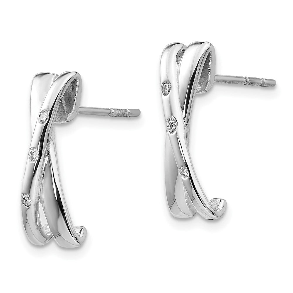 QW169 White Ice Sterling Silver Rhodium-plated Diamond Crossover Post Earrings