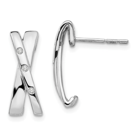 QW169 White Ice Sterling Silver Rhodium-plated Diamond Crossover Post Earrings