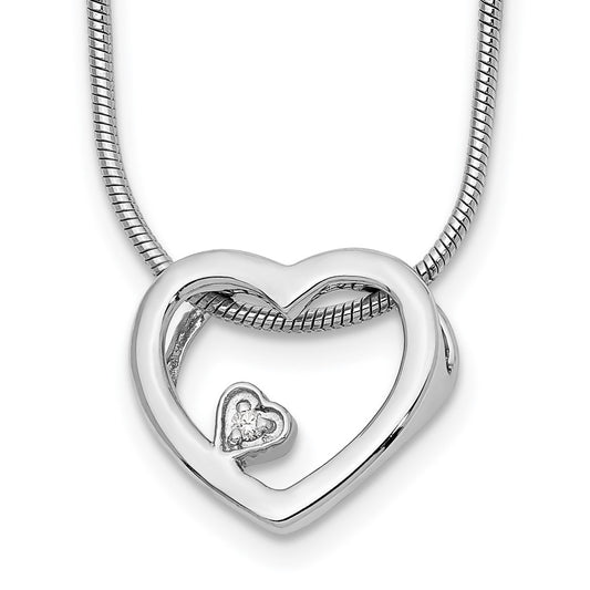 White Ice Sterling Silver Rhodium-plated 18 Inch Diamond Open Heart Necklace with 2 Inch Extender QW170-18