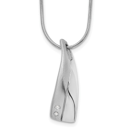 White Ice Sterling Silver Rhodium-plated Satin and Polished 18 Inch Diamond Necklace with 2 Inch Extender QW177-18