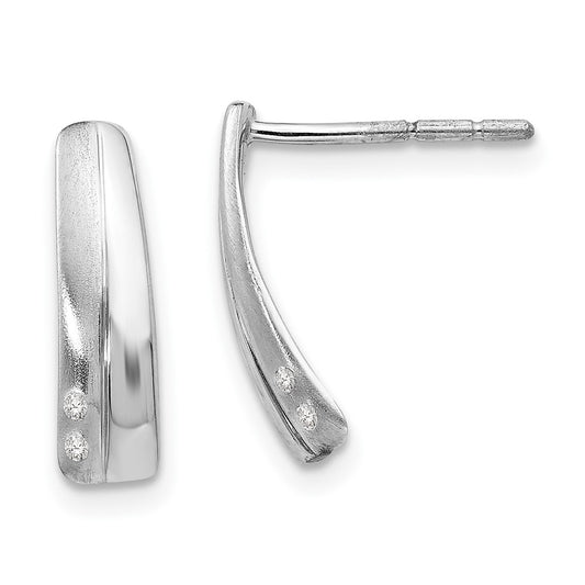 QW178 White Ice Sterling Silver Rhodium-plated Satin and Polished Diamond Post Drop Earrings