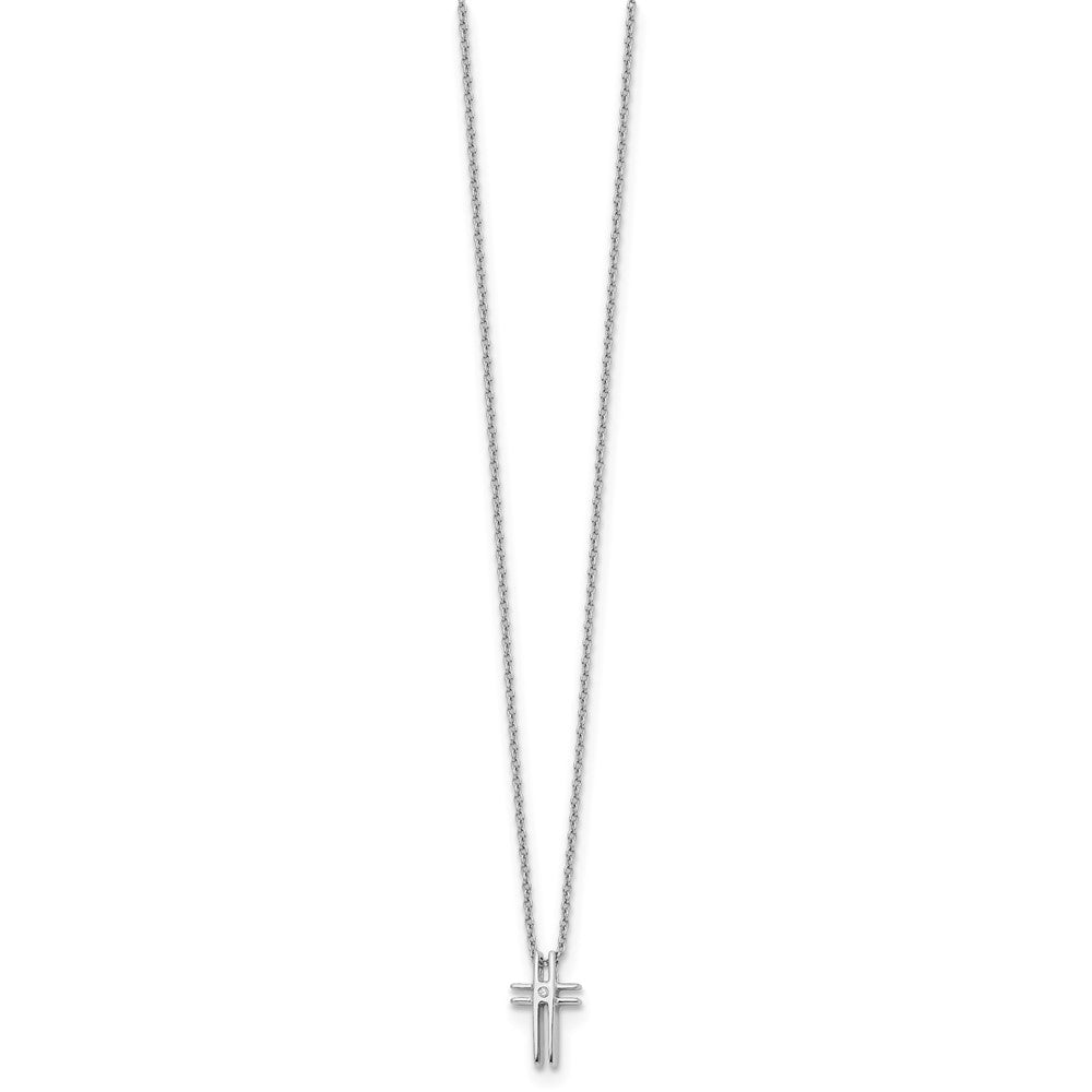 White Ice Sterling Silver Rhodium-plated 18 Inch Diamond Cross Necklace with 2 Inch Extender QW186-18