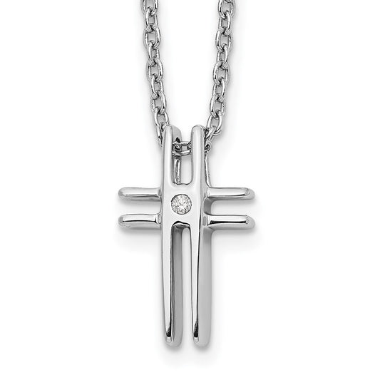 White Ice Sterling Silver Rhodium-plated 18 Inch Diamond Cross Necklace with 2 Inch Extender QW186-18