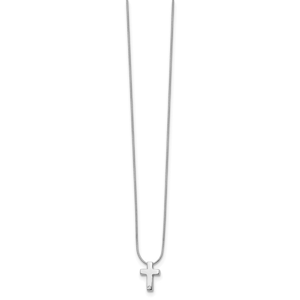 White Ice Sterling Silver Rhodium-plated 18 Inch Diamond Cross Necklace with 2 Inch Extender QW188-18