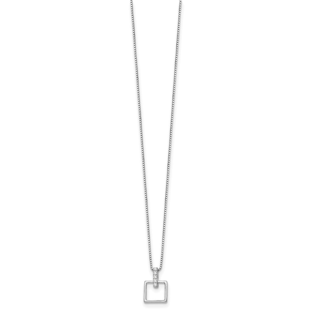 White Ice Sterling Silver Rhodium-plated 18 Inch Diamond Open Squared Necklace with 2 Inch Extender QW204-18