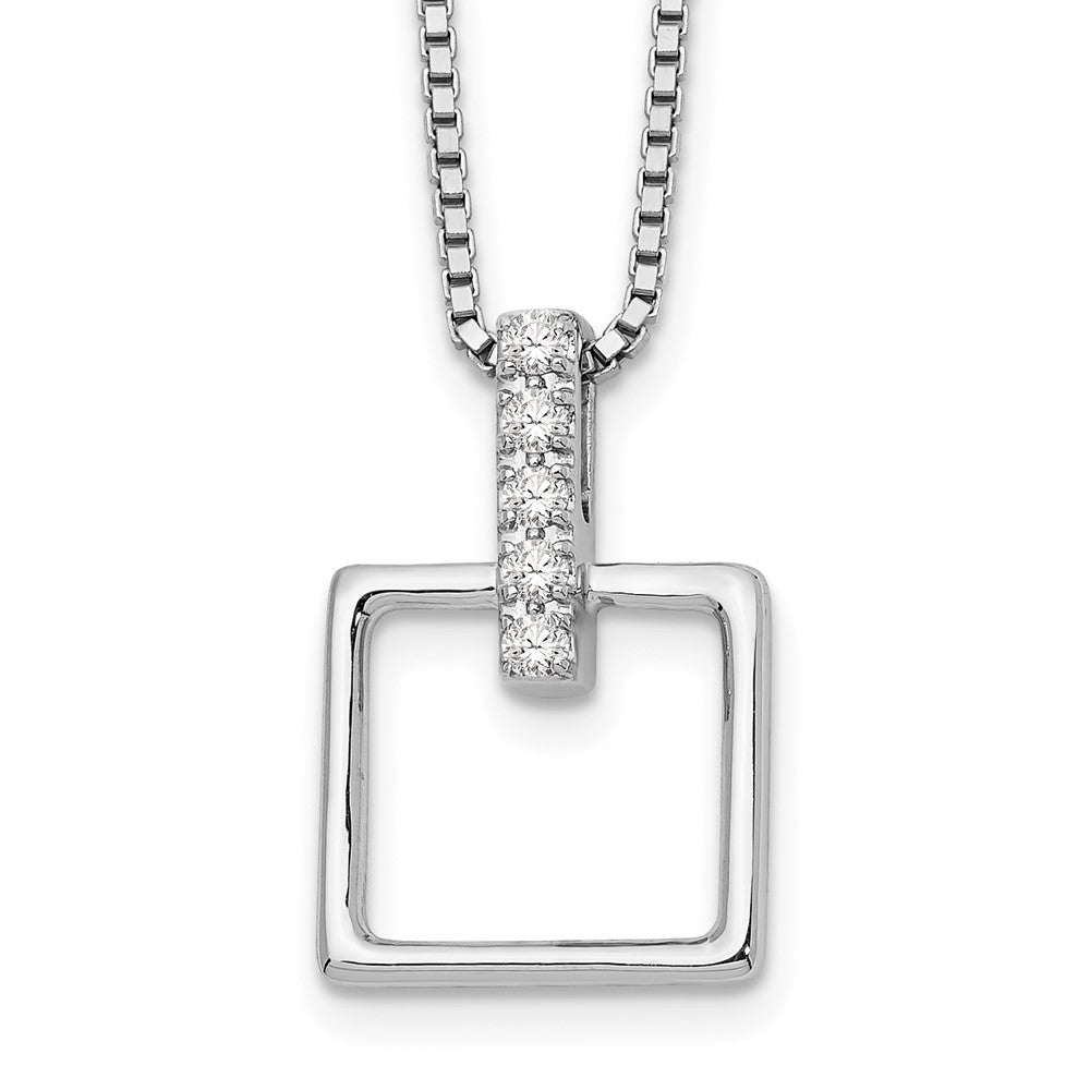 White Ice Sterling Silver Rhodium-plated 18 Inch Diamond Open Squared Necklace with 2 Inch Extender QW204-18