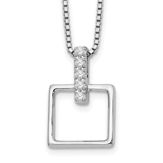 White Ice Sterling Silver Rhodium-plated 18 Inch Diamond Open Squared Necklace with 2 Inch Extender QW204-18