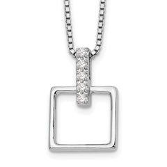 White Ice Sterling Silver Rhodium-plated 18 Inch Diamond Open Squared Necklace with 2 Inch Extender QW204-18