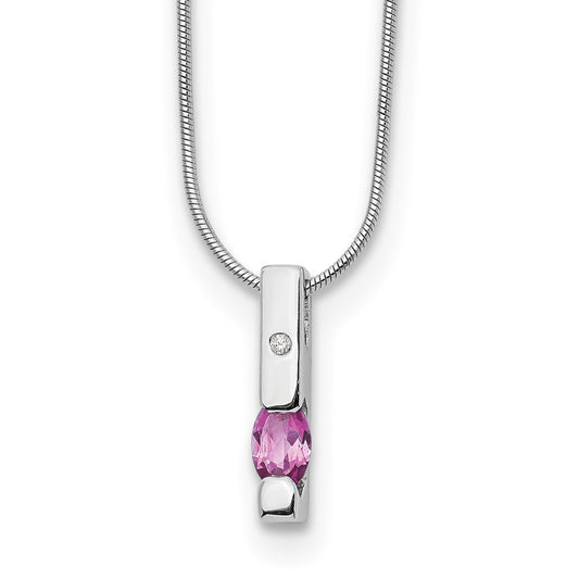 White Ice Sterling Silver Rhodium-plated 18 Inch Diamond and Pink Tourmaline Necklace with 2 Inch Extender QW209-18