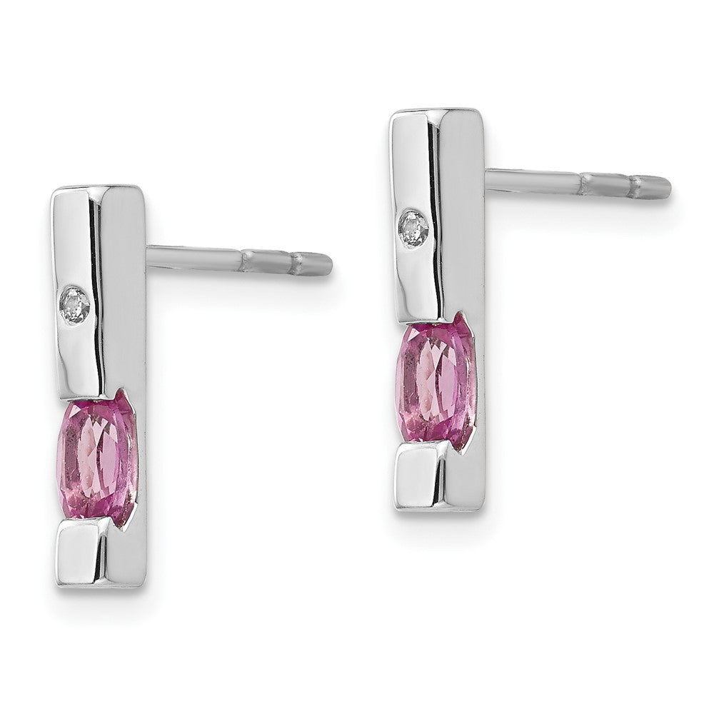QW210 White Ice Sterling Silver Rhodium-plated Diamond and Pink Tourmaline Post Dangle Earrings