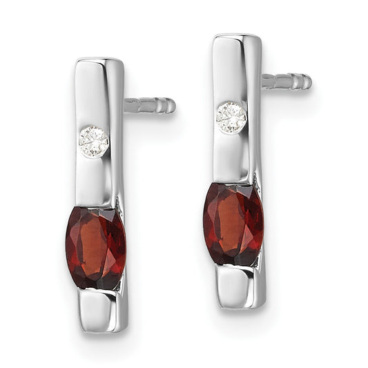 QW210GA White Ice Sterling Silver Rhodium-plated Diamond and Garnet Post Earrings