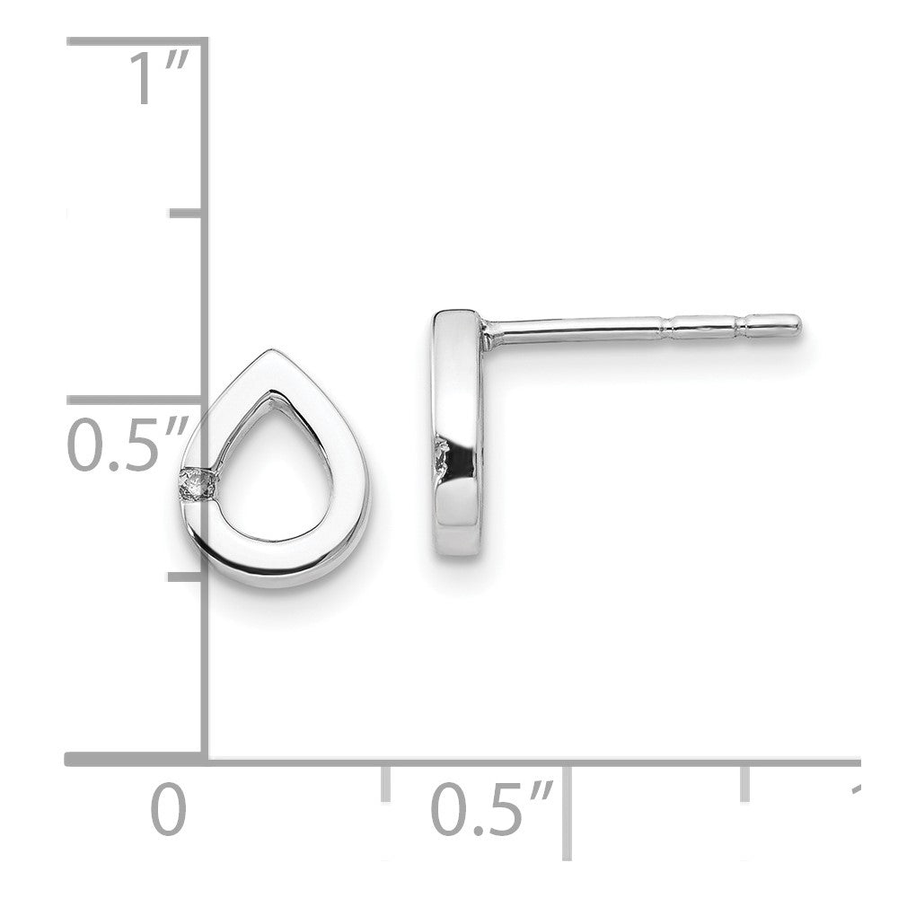 QW214 White Ice Sterling Silver Rhodium-plated Diamond Teardrop Post Earrings