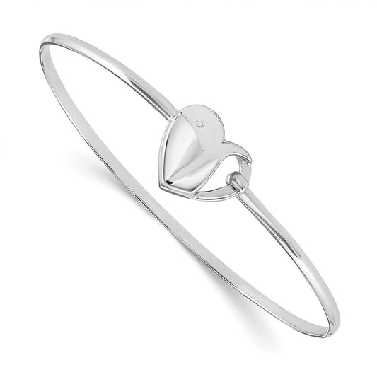 White Ice Sterling Silver Rhodium-plated Diamond Heart Bangle Bracelet QW232