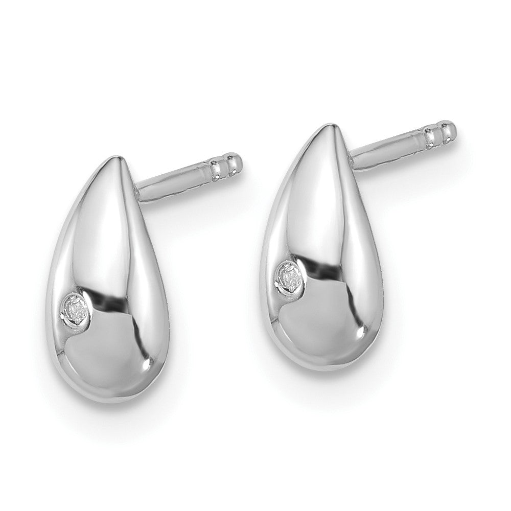 QW240 White Ice Sterling Silver Rhodium-plated Diamond Teardrop Post Earrings