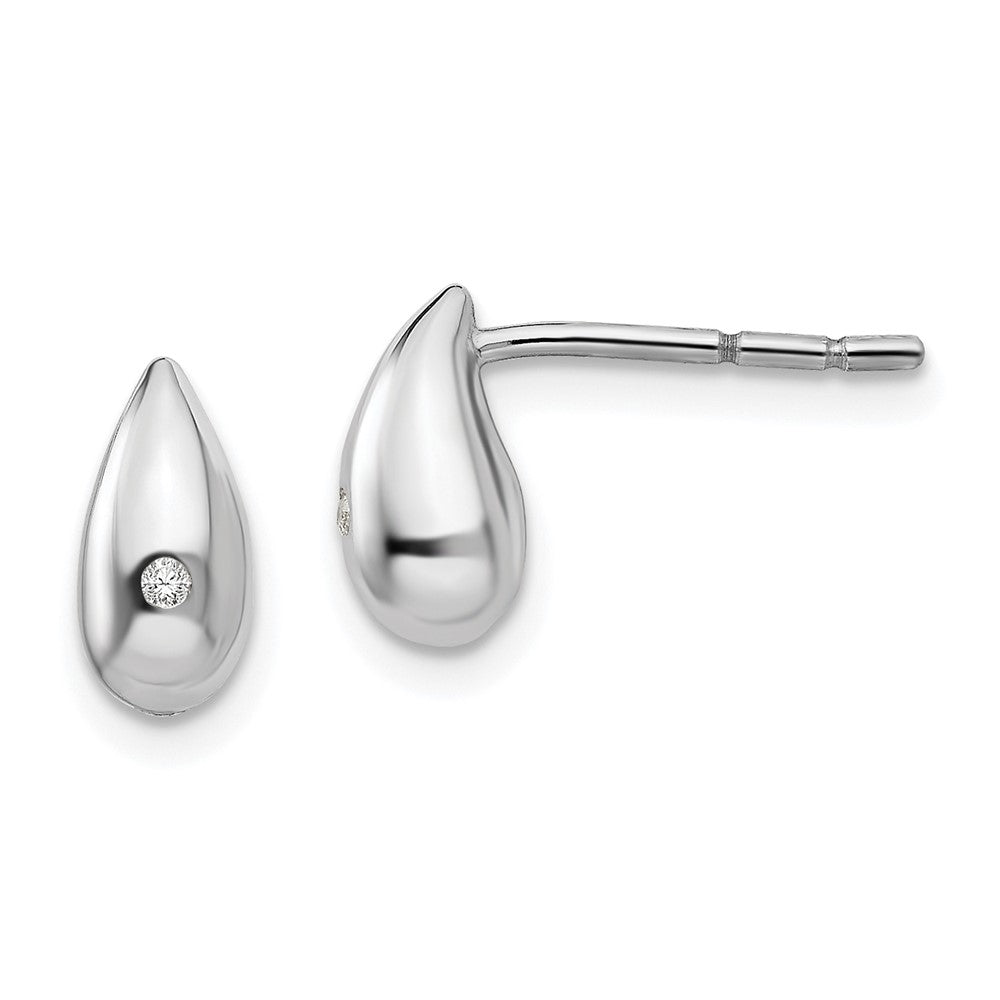 QW240 White Ice Sterling Silver Rhodium-plated Diamond Teardrop Post Earrings