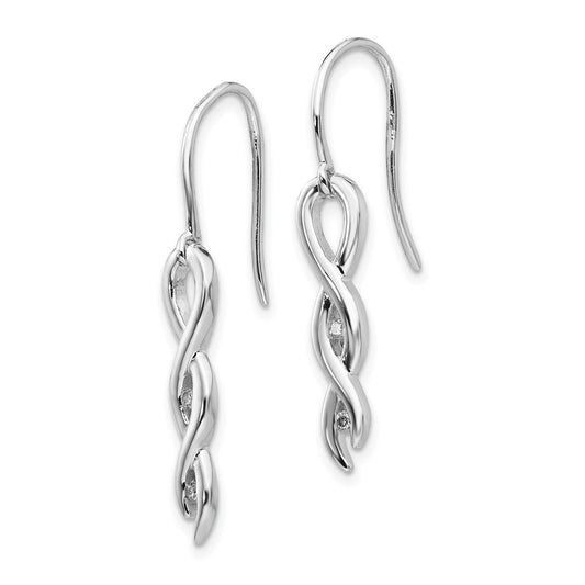 QW241 White Ice Sterling Silver Rhodium-plated Diamond Twist Dangle Shepherd Hook Earrings