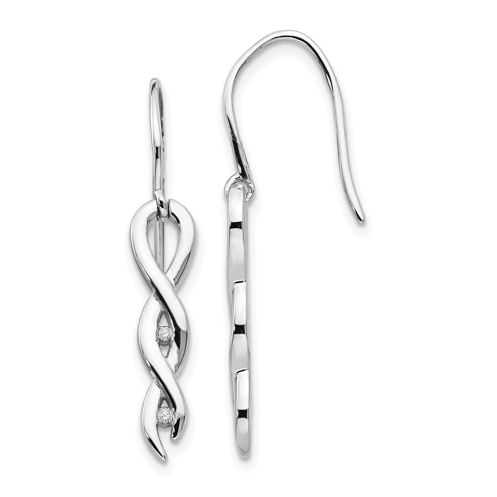 QW241 White Ice Sterling Silver Rhodium-plated Diamond Twist Dangle Shepherd Hook Earrings