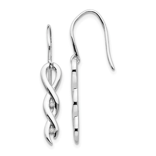 QW241 White Ice Sterling Silver Rhodium-plated Diamond Twist Dangle Shepherd Hook Earrings