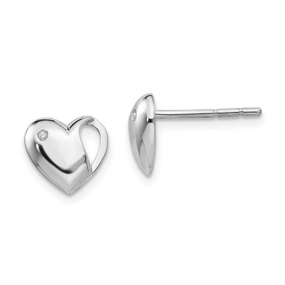 QW243 White Ice Sterling Silver Rhodium-plated Diamond Heart Post Earrings