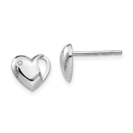 QW243 White Ice Sterling Silver Rhodium-plated Diamond Heart Post Earrings