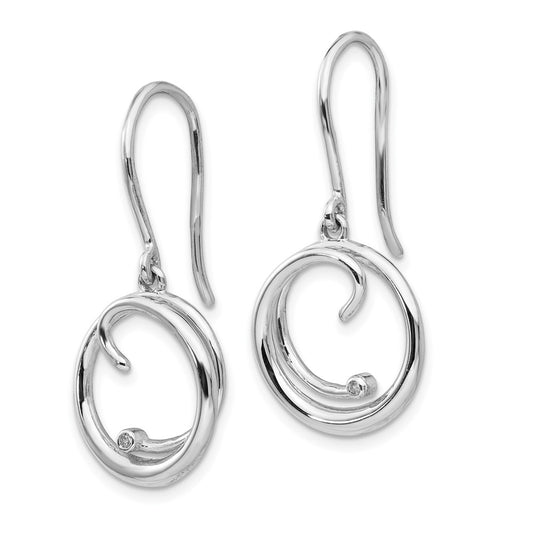 QW248 White Ice Sterling Silver Rhodium-plated Diamond Swirl Shepherd Hook Dangle Earrings