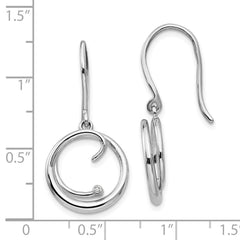 QW248 White Ice Sterling Silver Rhodium-plated Diamond Swirl Shepherd Hook Dangle Earrings