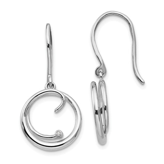 QW248 White Ice Sterling Silver Rhodium-plated Diamond Swirl Shepherd Hook Dangle Earrings