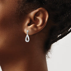 QW249 White Ice Sterling Silver Rhodium-plated Diamond Teardrop Dangle Post Earrings