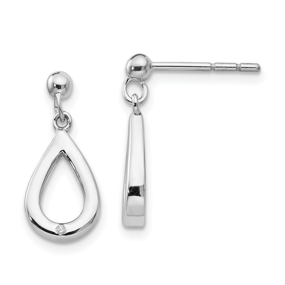 QW249 White Ice Sterling Silver Rhodium-plated Diamond Teardrop Dangle Post Earrings