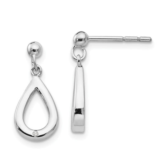 QW249 White Ice Sterling Silver Rhodium-plated Diamond Teardrop Dangle Post Earrings