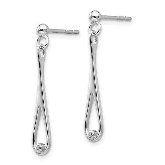 QW250 White Ice Sterling Silver Rhodium-plated Diamond Open Teardrop Post Dangle Earrings