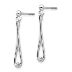 QW250 White Ice Sterling Silver Rhodium-plated Diamond Open Teardrop Post Dangle Earrings