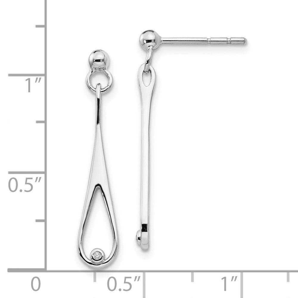 QW250 White Ice Sterling Silver Rhodium-plated Diamond Open Teardrop Post Dangle Earrings